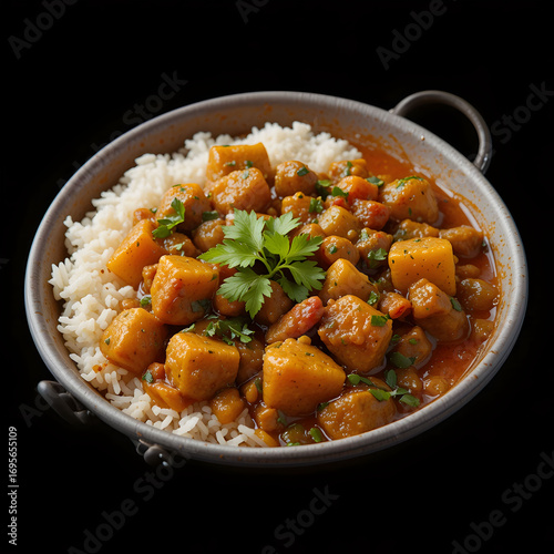 Creamy vegetable korma curry served in a dish, isolated on white background rich, mild Indian curry featuring