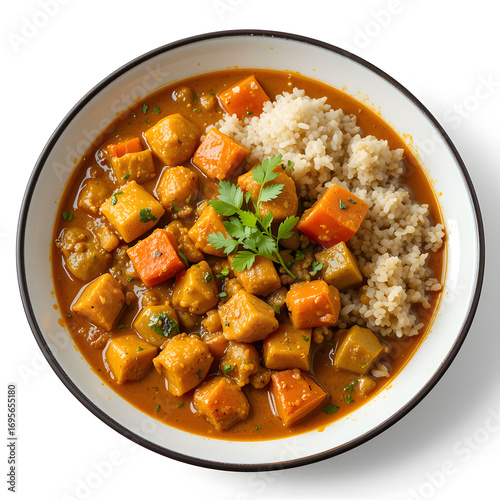 Creamy vegetable korma curry served in a dish, isolated on white background rich, mild Indian curry featuring
