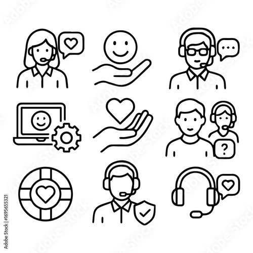 Collection of Support Staff Icons with Positive Emotions.