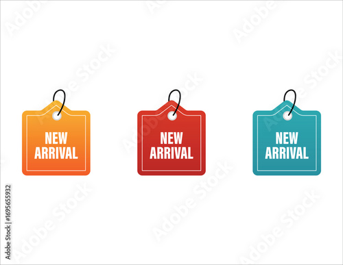 Three vibrant new arrival tags for retail sales and promotions