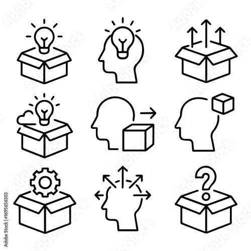 Conceptual Thinking Icons Idea Generation Problem Solving and Creative Solutions.