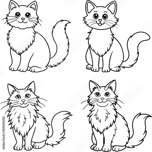 Cute cat in adorable poses animal character collection set one Line Art Vector illustration
