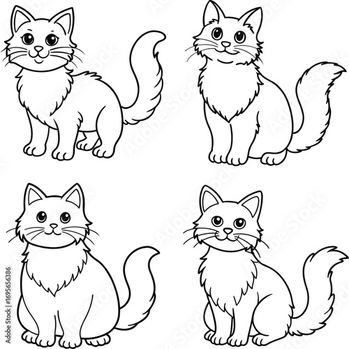 Cute cat in adorable poses animal character collection set one Line Art Vector illustration
