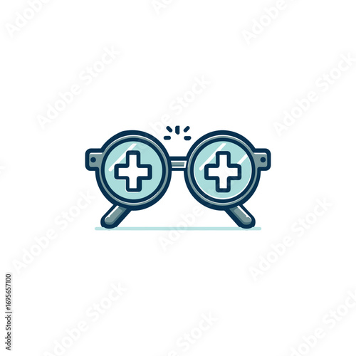 Stylish eyeglasses with medical symbols, minimal design