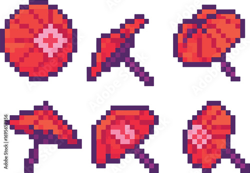 japan umbrella pixel art, eps 10 illustration