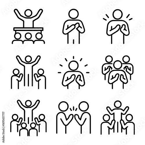 Line Art Pictograms Illustrating Leadership Gratitude and Group Dynamics.