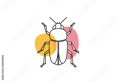 Illustration of a single insect with stylized colorful abstract shapes in the background