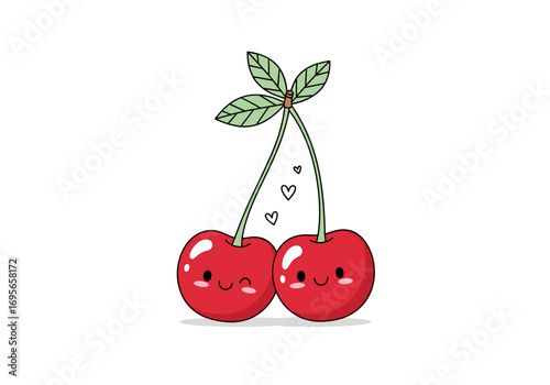 Cute kawaii cherries couple hearts love cute fruit illustration adorable