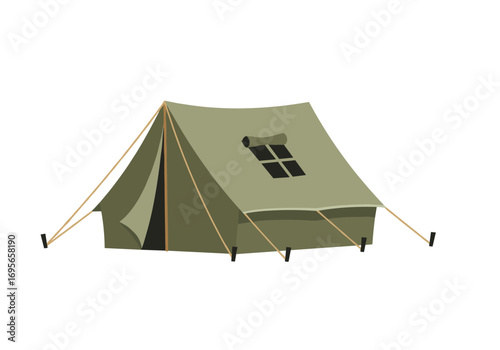 Classic green canvas camping tent with window for outdoor adventures and overnight stays