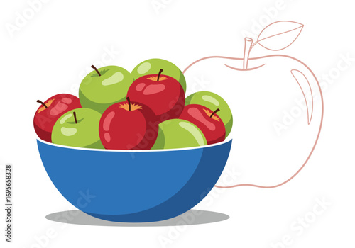 A vibrant blue bowl overflowing with a delicious assortment of fresh red and green apples awaiting enjoyment