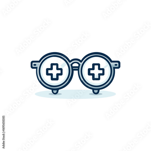 Stylish round glasses with medical symbols on lenses