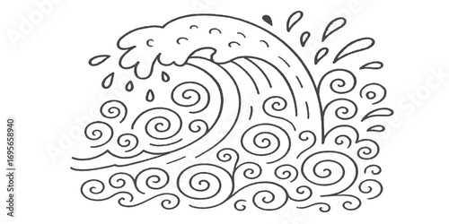 Abstract vintage floral vector illustration with a seamless blue flower pattern, water-like swirls, and intricate ornamental curls