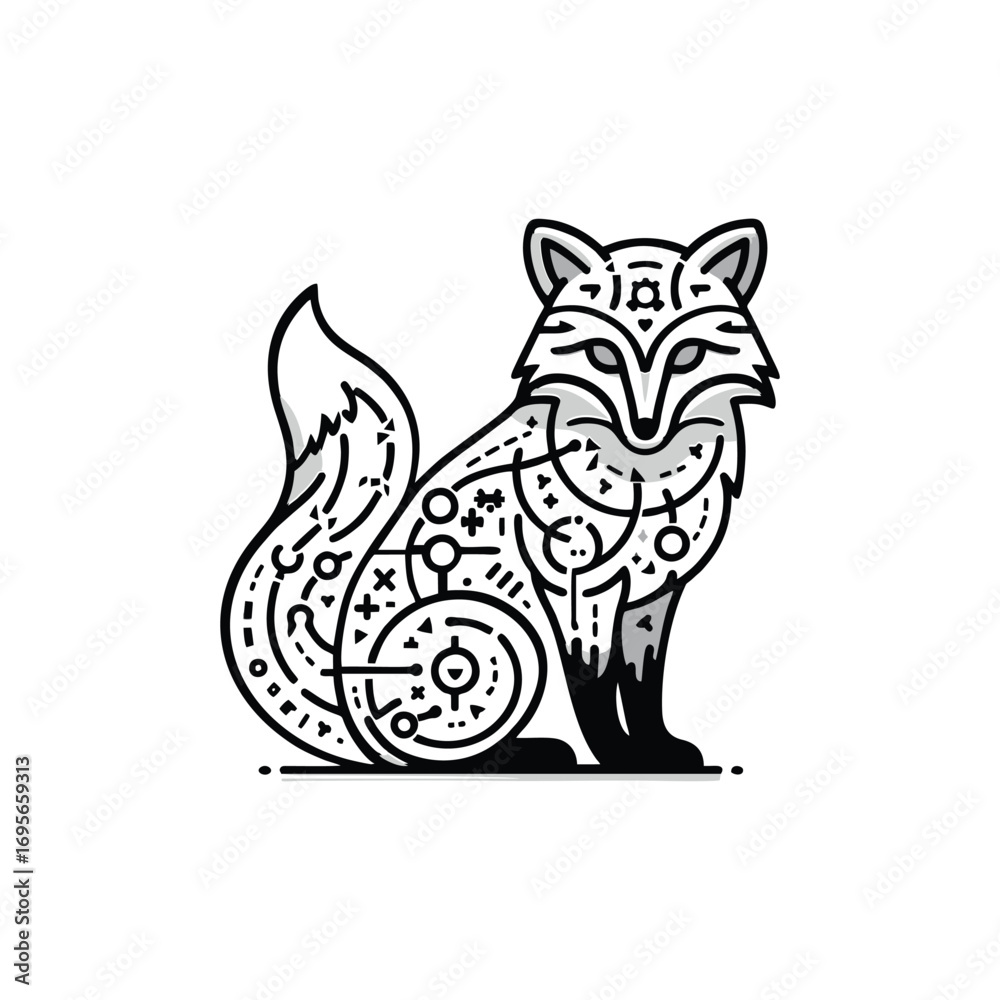 Obraz premium Stylized fox illustration with intricate patterns and details