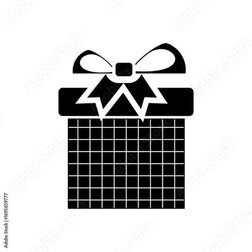 Elegant minimalist black silhouette of a gift box, complete with a beautifully tied ribbon and bow, symbolizing joy, celebration, and thoughtful giving for various special occasions and events