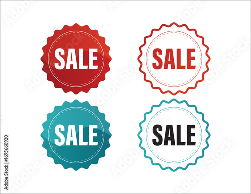Colorful sale badges with starburst edges for retail promotions and discounts