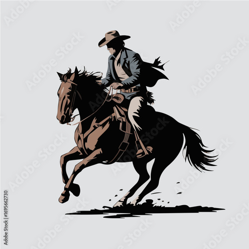 Cowboy illustration riding a sprint horse vector print ready