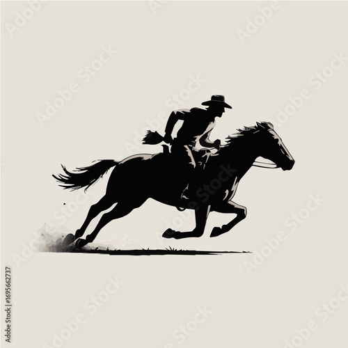 Cowboy illustration riding a sprint horse vector print ready
