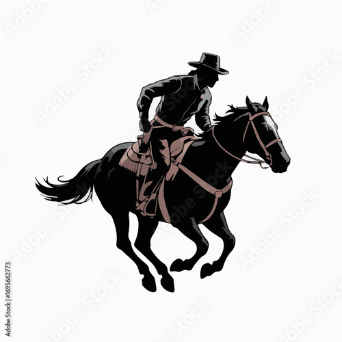 Cowboy illustration riding a sprint horse vector print ready