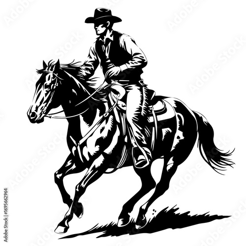 Cowboy illustration riding a sprint horse vector print ready