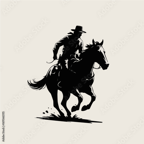 Cowboy illustration riding a sprint horse vector print ready
