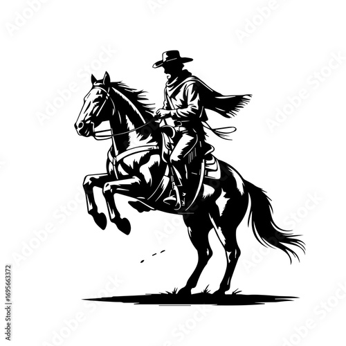 Cowboy illustration riding a sprint horse vector print ready