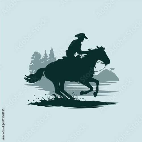 Cowboy illustration riding a sprint horse vector print ready