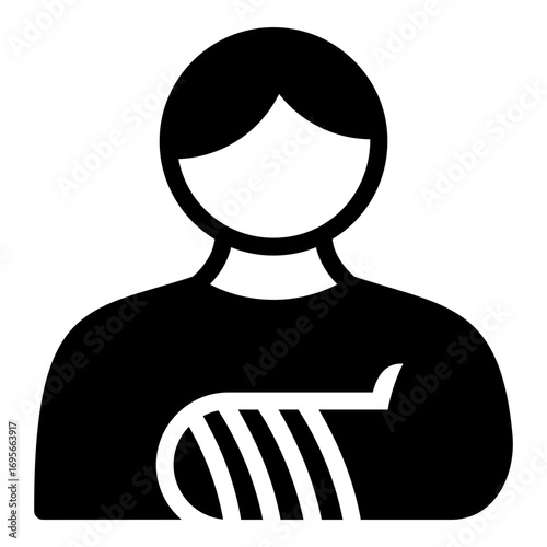 Person with a Broken Arm in a Cast Vector Icon. A Clear, Black and White Graphic for First Aid, Injuries, and Orthopedic Services