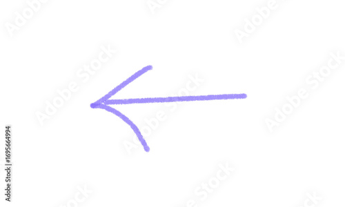 Minimalist hand-drawn arrow pointing left in a purple crayon style. A simple sketch icon ideal as a 'back' button for a website or as a pointer in a presentation.