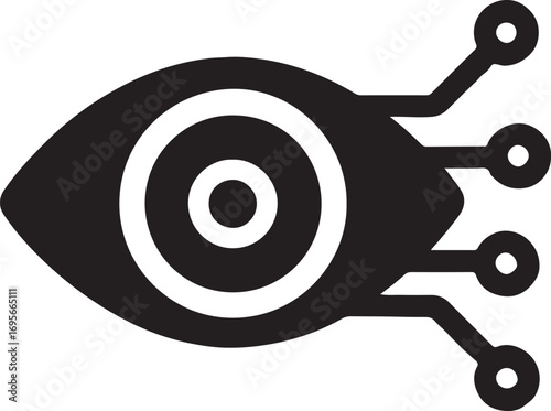 Silhouette vector of a robotic eye. Minimal icon for technology, AI, vision, and innovation.