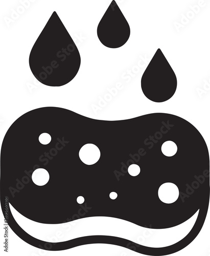 Silhouette vector of a sponge with water drops. Minimal icon for cleaning, hygiene, and washing.