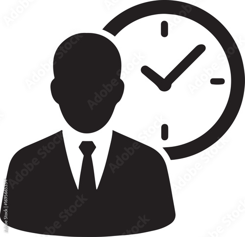 Silhouette vector of a time clock productivity icon. Symbol for efficiency, schedule, work, and management.