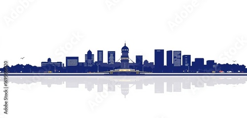 Elegant Pune, India city skyline silhouette against a clean white background,  Maharashtra,  modern
