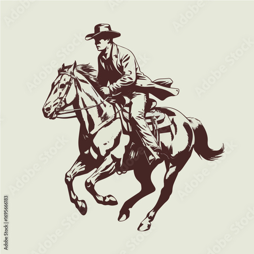 Cowboy illustration riding a sprint horse vector print ready