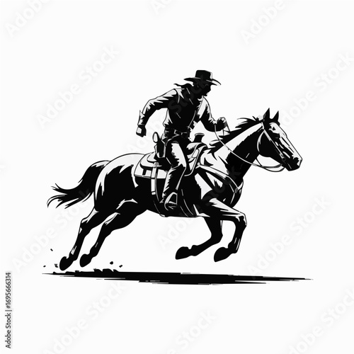 Cowboy illustration riding a sprint horse vector print ready
