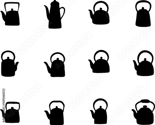 Teapot vectors, tea pot art, various teapot silhouettes, and a Set of teapots, a Collection of tea makers.