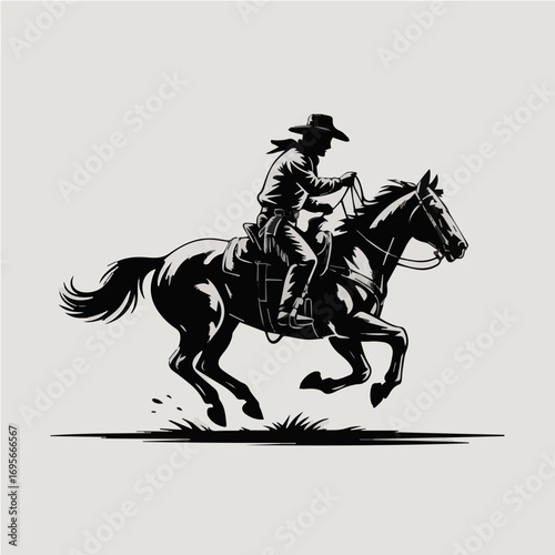 Cowboy illustration riding a sprint horse vector print ready