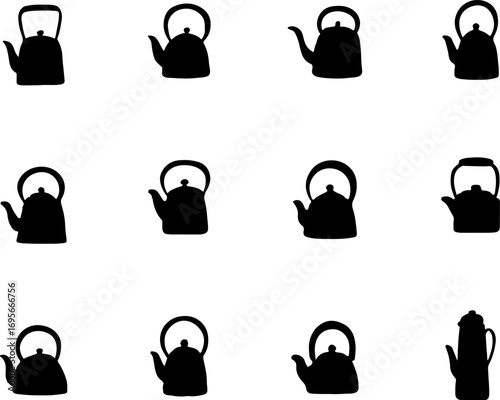 Teapot vectors, tea pot art, various teapot silhouettes, and a Set of teapots, a Collection of tea makers.