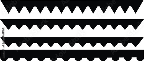 Scalloped edge seamless set, Repeating frill ornament, Simple scalloped border, Seamless line zigzag pattern design, Vector illustration,
