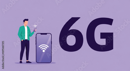 Future-Forward 6G Wireless Technology Shown on a Smartphone. EPS Vector