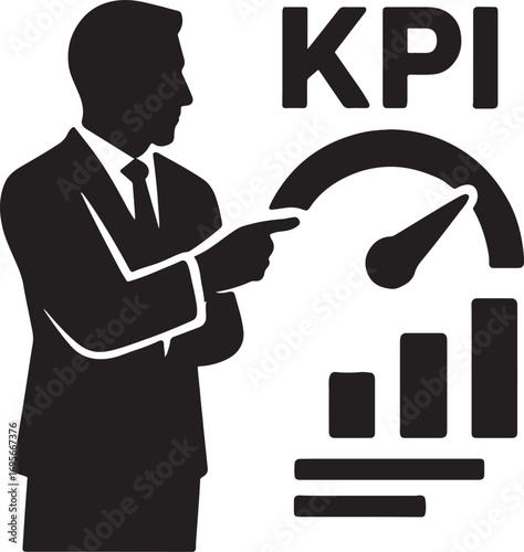 Silhouette vector of KPI dashboard illustration showing analytics, data monitoring, and business performance.