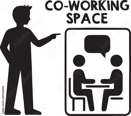 Silhouette vector of co-working space showing teamwork, collaboration, modern office, and productivity.