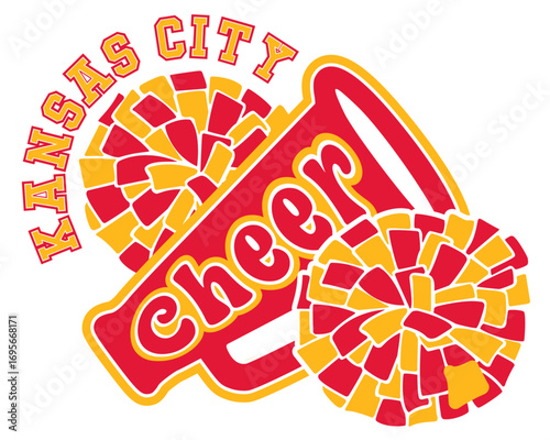 Cheerleading Megaphone and Pom-poms. KANSAS CITY Cheerleading Vector Illustration.
