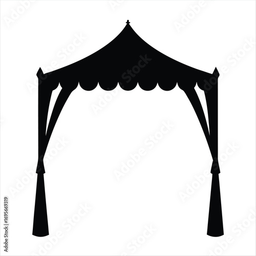 Silhouette of an ornate canopy or tent structure on white background