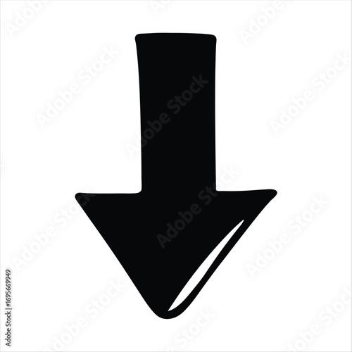Simple hand drawn black arrow pointing downwards on a white background