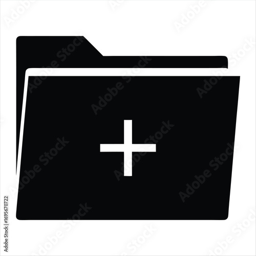Icon depicting a black folder with a plus sign in the middle