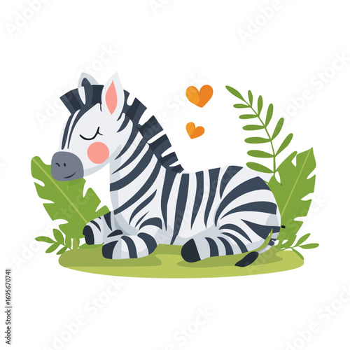 Zebra on tropical leaves