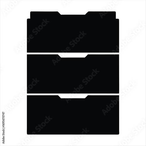 Three drawer cabinet rendered in solid black against a white background