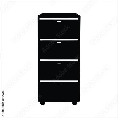 Black filing cabinet with four drawers for office organization and storage