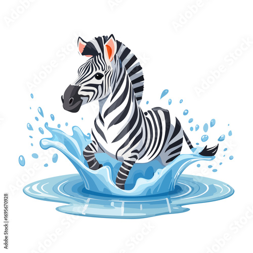 Zebra splashing in a puddle