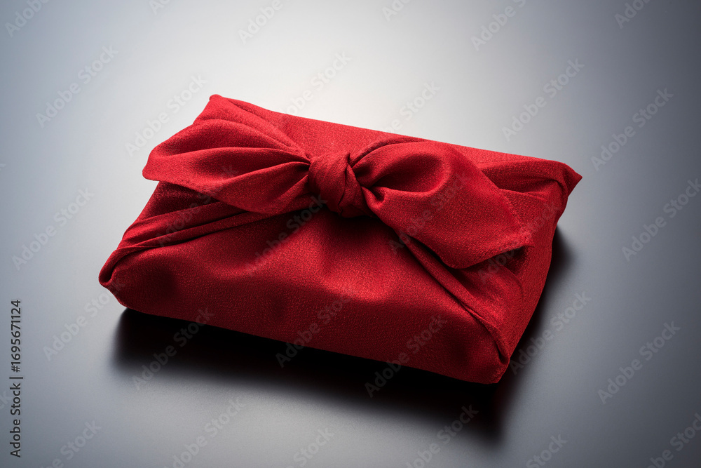 Obraz premium 黒色の背景に風呂敷に包まれた手土産